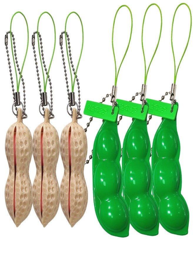 Ganjiang 6PCS Squeeze Bean Keychain Fidget Toys Pack for Both Children and Adult (3pcs Pea & 3pcs Peanut) - Image 2